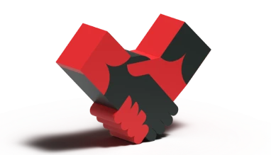A 3D figure of two hands shaking.