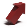 A three-dimensional upward-pointing arrow in maroon, angled diagonally to the right with a subtle shadow beneath it on a plain light backdrop.