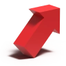 A sleek, red 3D arrow pointing upwards and to the right, with a soft shadow cast on a light background.